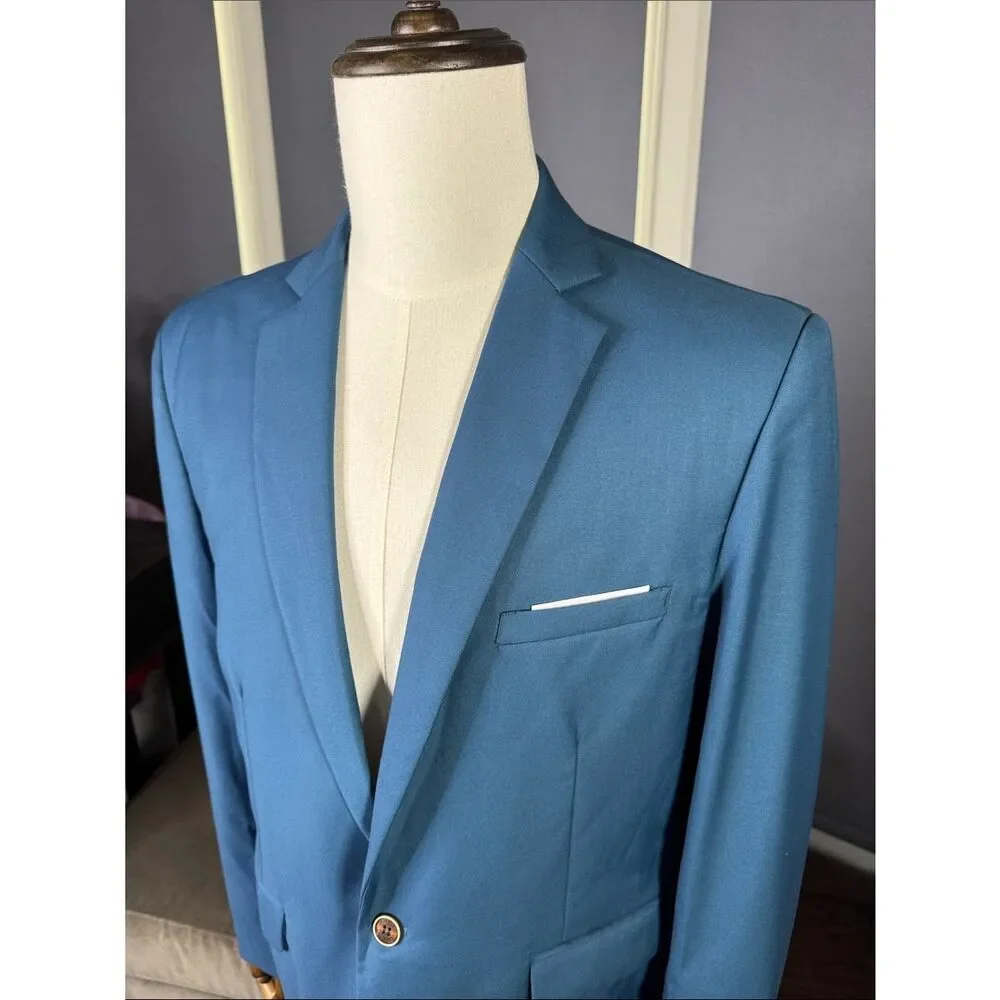 Men's Blue Single Breasted Blazer Suit Jacket Notched Lapel One Button Size 42